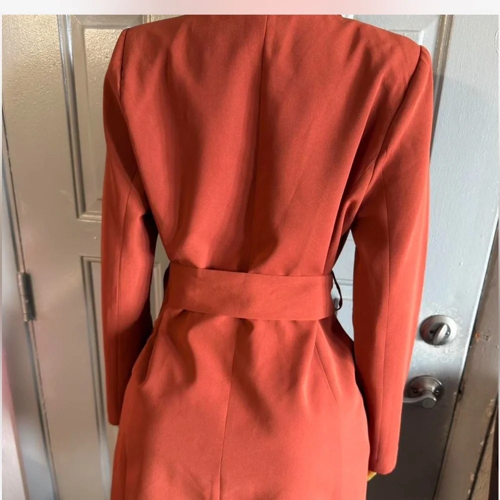essue Double-Breasted Belted Blazer in Rust - Picture 3 of 5